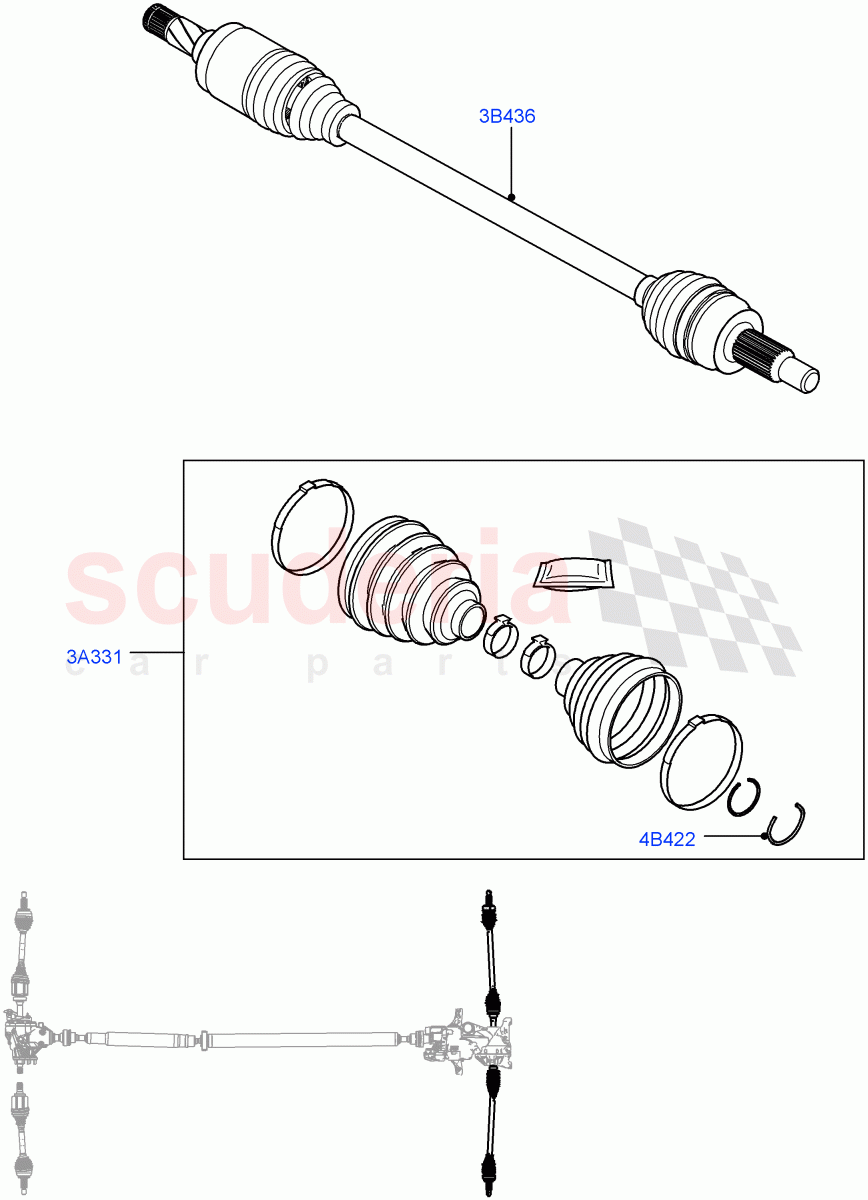 Drive Shaft - Rear Axle Drive(Itatiaia (Brazil),All Wheel Drive,Less Electric Engine Battery,Electric Engine Battery-MHEV) of Land Rover Land Rover Range Rover Evoque (2019+) [1.5 I3 Turbo Petrol AJ20P3]