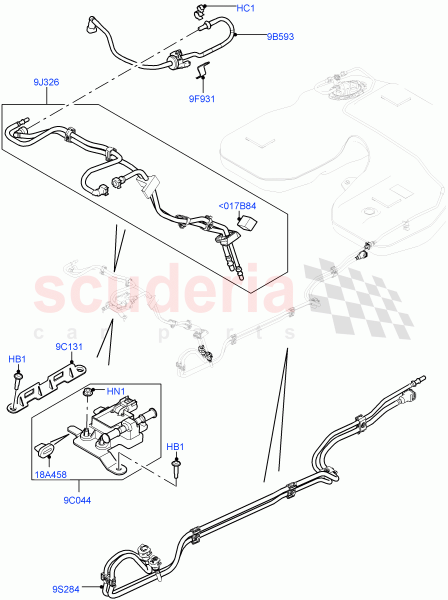 Fuel Lines (Front) (5.0L OHC SGDI NA V8 Petrol - AJ133, (+) "CDN/USA", Flex Fuel - E100, (+) "KOR") ((V) FROMEA000001) of Land Rover Land Rover Range Rover (2012-2021) [5.0 OHC SGDI NA V8 Petrol]