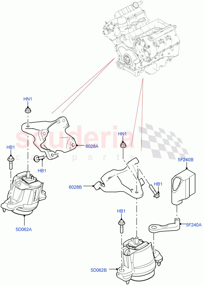 Engine Mounting(3.0L DOHC GDI SC V6 PETROL,5.0L P AJ133 DOHC CDA S/C Enhanced) of Land Rover Land Rover Range Rover Velar (2017+) [3.0 Diesel 24V DOHC TC]