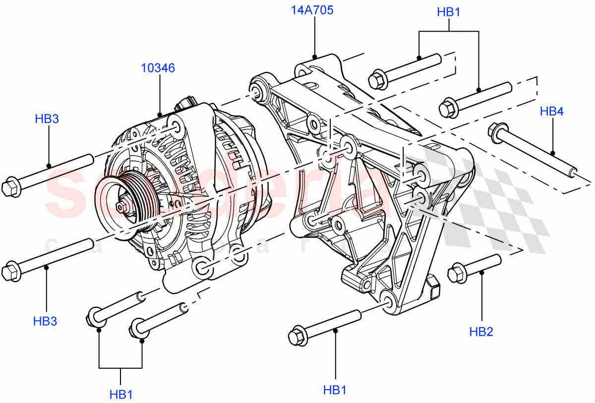 Alternator And Mountings (3.6L V8 32V DOHC EFi Diesel Lion) ((V) FROMAA000001) of Land Rover Land Rover Range Rover Sport (2010-2013) [3.6 V8 32V DOHC EFI Diesel]
