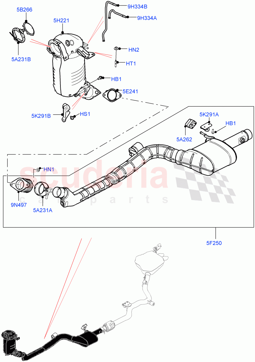 Front Exhaust System(Solihull Plant Build)(2.0L I4 DSL HIGH DOHC AJ200,EU6D Diesel + DPF Emissions,EU6 + DPF Emissions,2.0L I4 DSL MID DOHC AJ200)((V)FROMHA000001) of Land Rover Land Rover Discovery 5 (2017+) [2.0 Turbo Diesel]