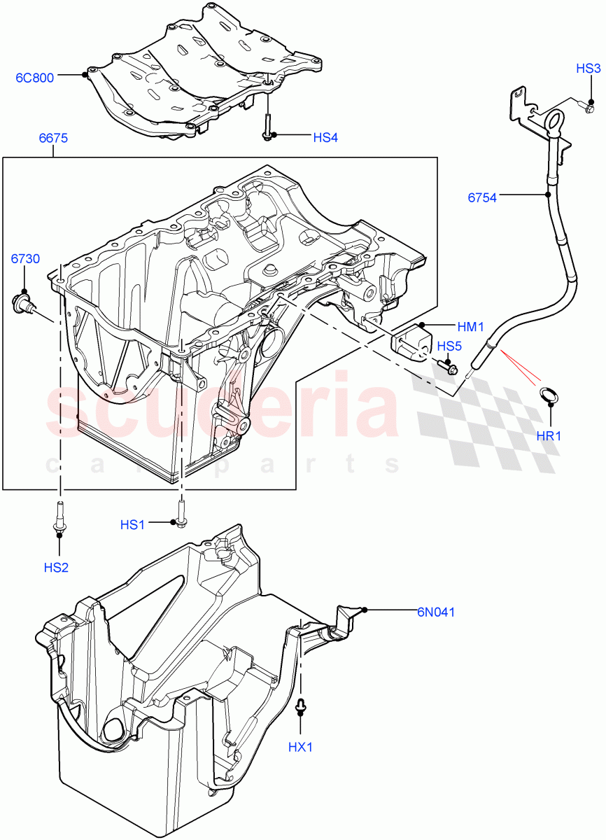 Oil Pan/Oil Level Indicator(2.0L I4 DSL MID DOHC AJ200,2.0L I4 DSL HIGH DOHC AJ200) of Land Rover Land Rover Range Rover Velar (2017+) [2.0 Turbo Diesel]