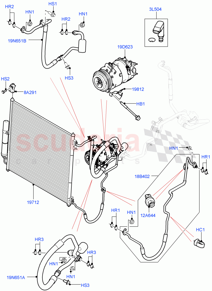 Air Conditioning Condensr/Compressr(Front)(3.0L DOHC GDI SC V6 PETROL,5.0L OHC SGDI SC V8 Petrol - AJ133,5.0 Petrol AJ133 DOHC CDA,5.0L P AJ133 DOHC CDA S/C Enhanced) of Land Rover Land Rover Range Rover Sport (2014+) [3.0 I6 Turbo Diesel AJ20D6]