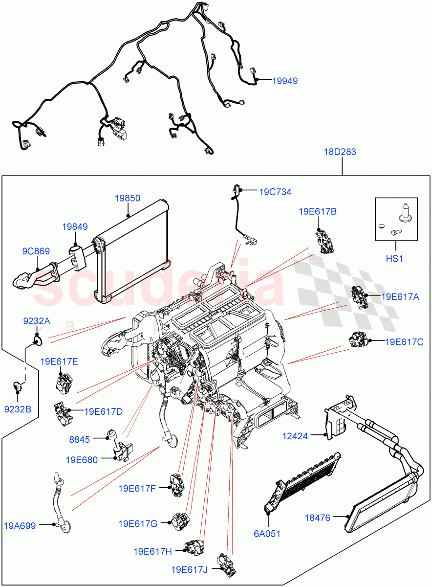 Heater/Air Cond.Internal Components(Heater Main Unit)(Premium Air Conditioning-Front/Rear)((V)FROMMA000001) of Land Rover Land Rover Range Rover Velar (2017+) [5.0 OHC SGDI SC V8 Petrol]