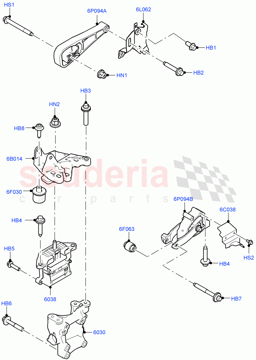 Engine Mounting(2.0L AJ20D4 Diesel Mid PTA,Halewood (UK),2.0L AJ20D4 Diesel LF PTA,2.0L AJ20D4 Diesel High PTA) of Land Rover Land Rover Range Rover Evoque (2019+) [2.0 Turbo Diesel]