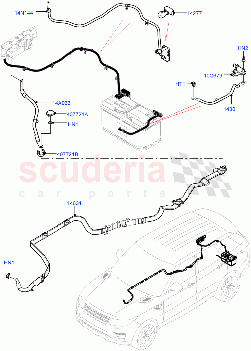 Battery Cables And Horn(Battery Cables)((V)FROMHA000001,(V)TOHA999999) of Land Rover Land Rover Range Rover Sport (2014+) [3.0 I6 Turbo Diesel AJ20D6]