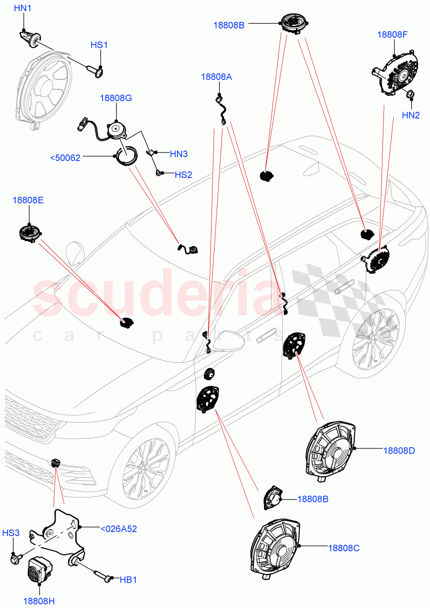 Speakers(Meridian 3D Surround Sound System)((V)FROMMA000001) of Land Rover Land Rover Range Rover Velar (2017+) [2.0 Turbo Diesel AJ21D4]