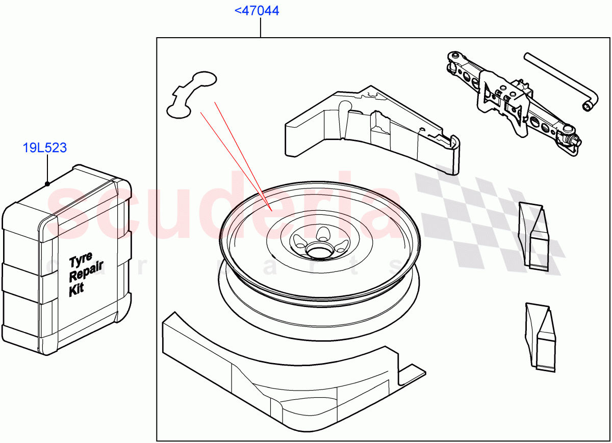 Accessory Wheels(Spare wheel kit, Tyre Repair Kit) of Land Rover Land Rover Range Rover Velar (2017+) [2.0 Turbo Diesel]