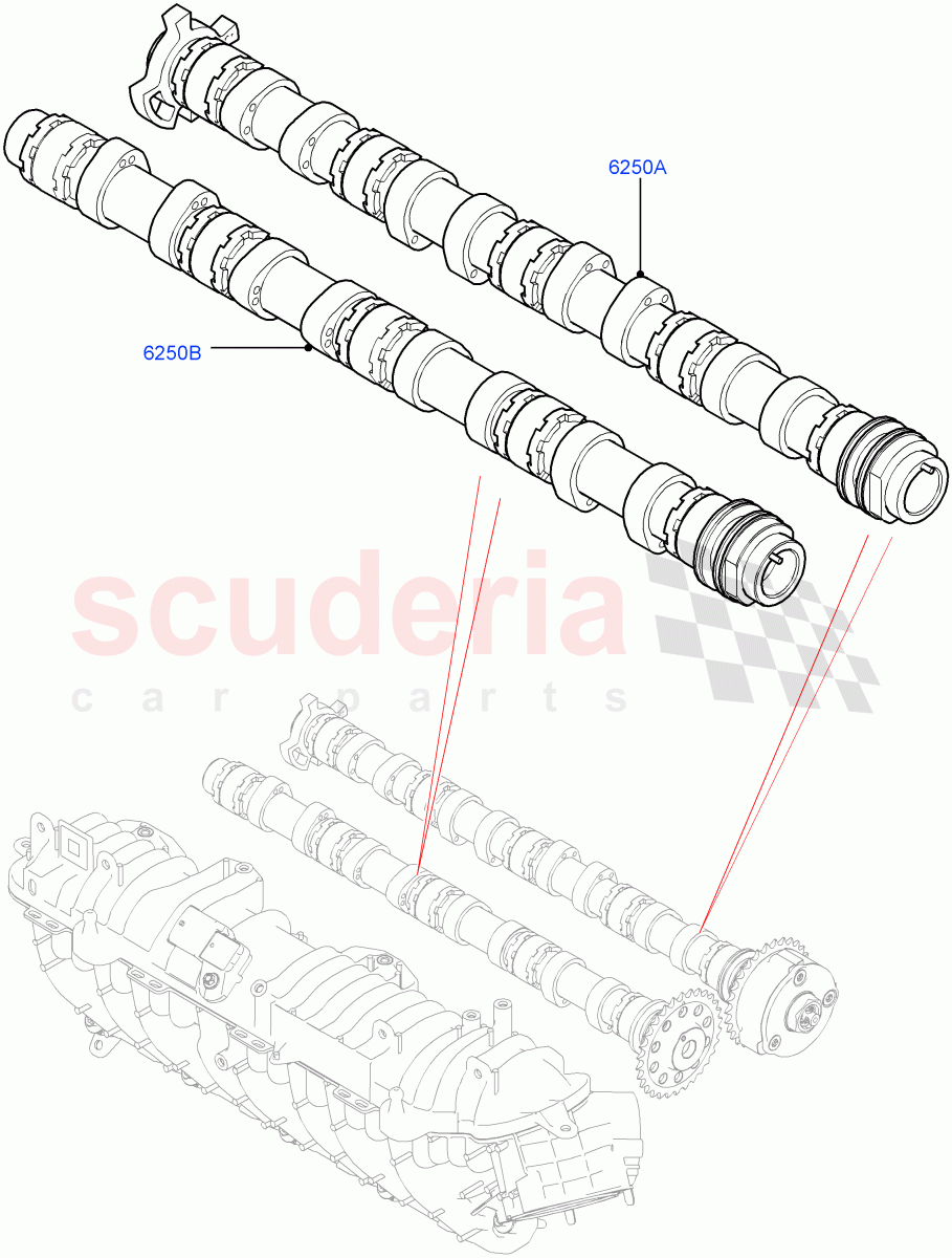 Camshaft (2.0L I4 DSL MID DOHC AJ200, Itatiaia (Brazil), 2.0L I4 DSL HIGH DOHC AJ200) ((V) FROMGT000001) of Land Rover Land Rover Discovery Sport (2015+) [2.0 Turbo Diesel]