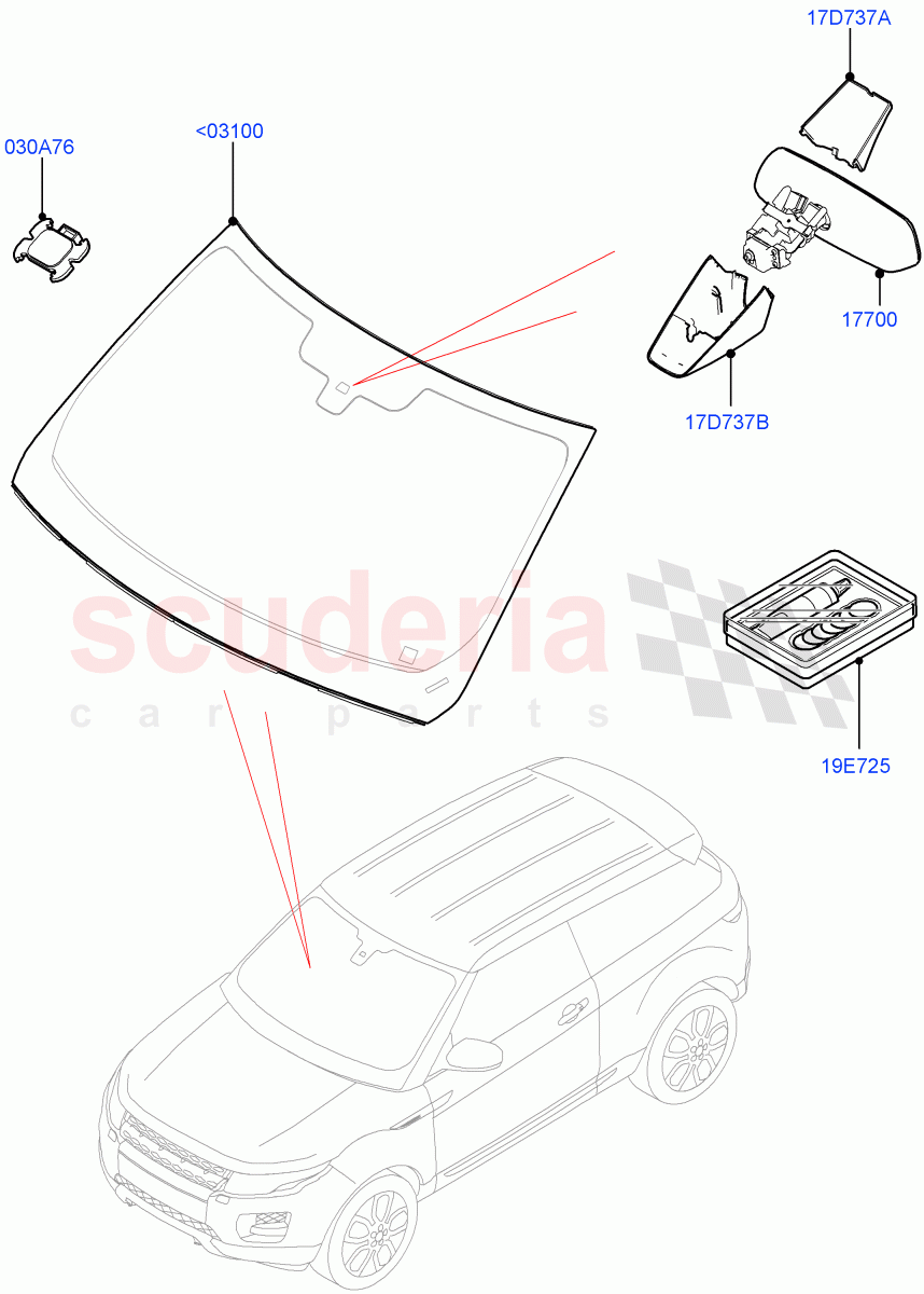 Windscreen/Inside Rear View Mirror(Halewood (UK))((V)FROMEH000001,(V)TOFH999999) of Land Rover Land Rover Range Rover Evoque (2012-2018) [2.0 Turbo Petrol GTDI]