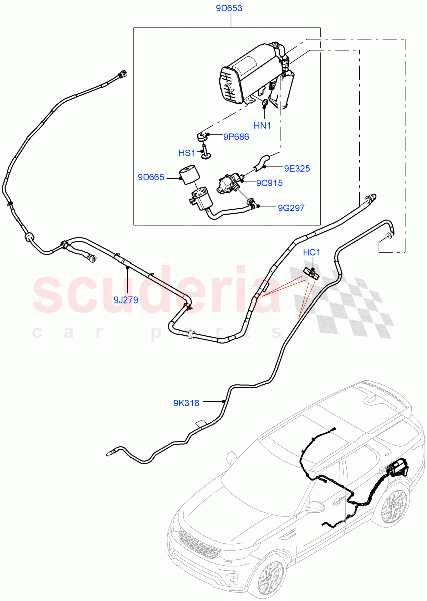 Fuel Lines(Rear, Solihull Plant Build)(3.0L DOHC GDI SC V6 PETROL,Petrol Tank With Leak Detection,Pet Tank With Leak Det - Lrg Filter)((V)FROMKA081001) of Land Rover Land Rover Discovery 5 (2017+) [3.0 DOHC GDI SC V6 Petrol]