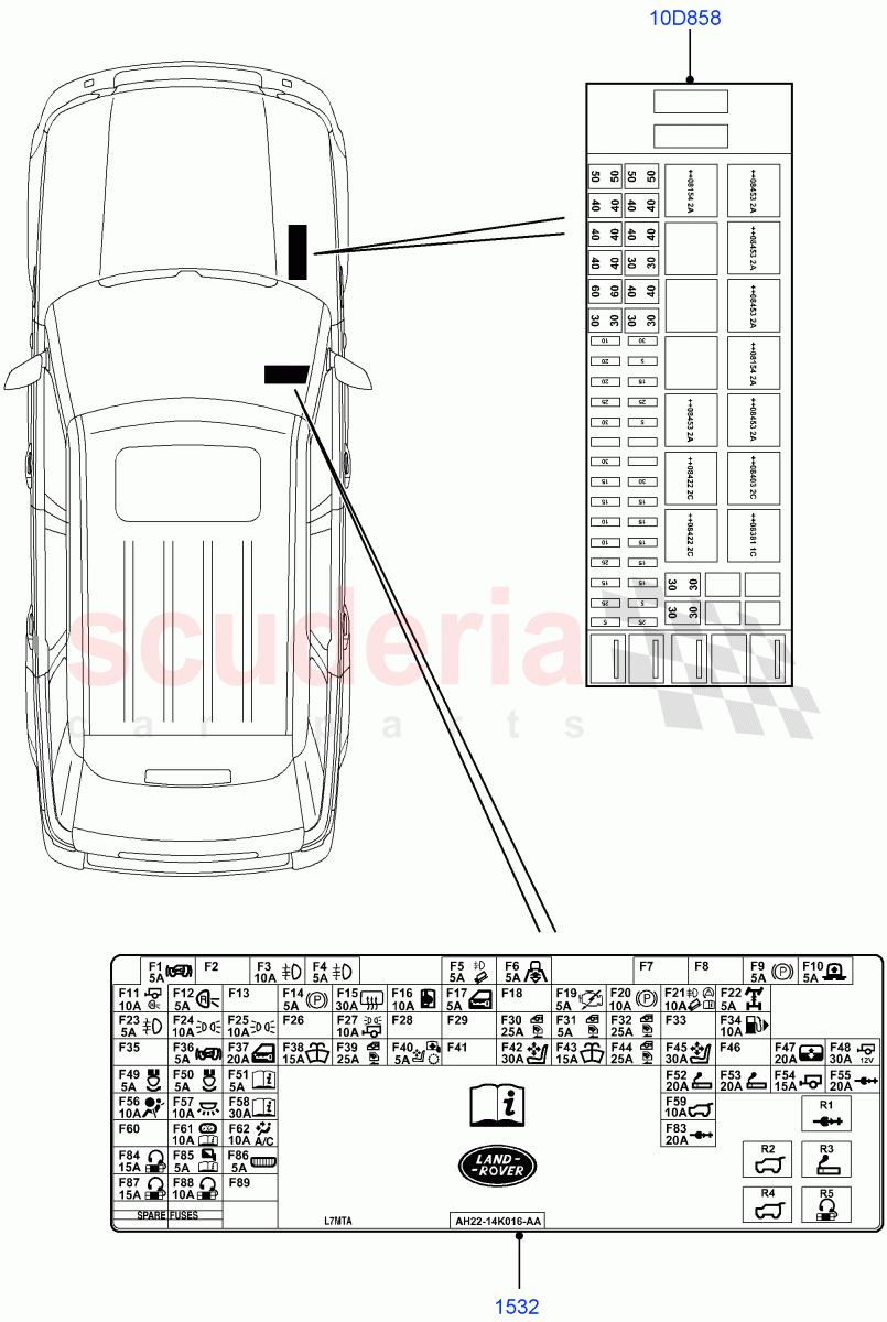 Labels(Fuse Box)((V)TO9A999999) of Land Rover Land Rover Range Rover Sport (2005-2009) [4.4 AJ Petrol V8]