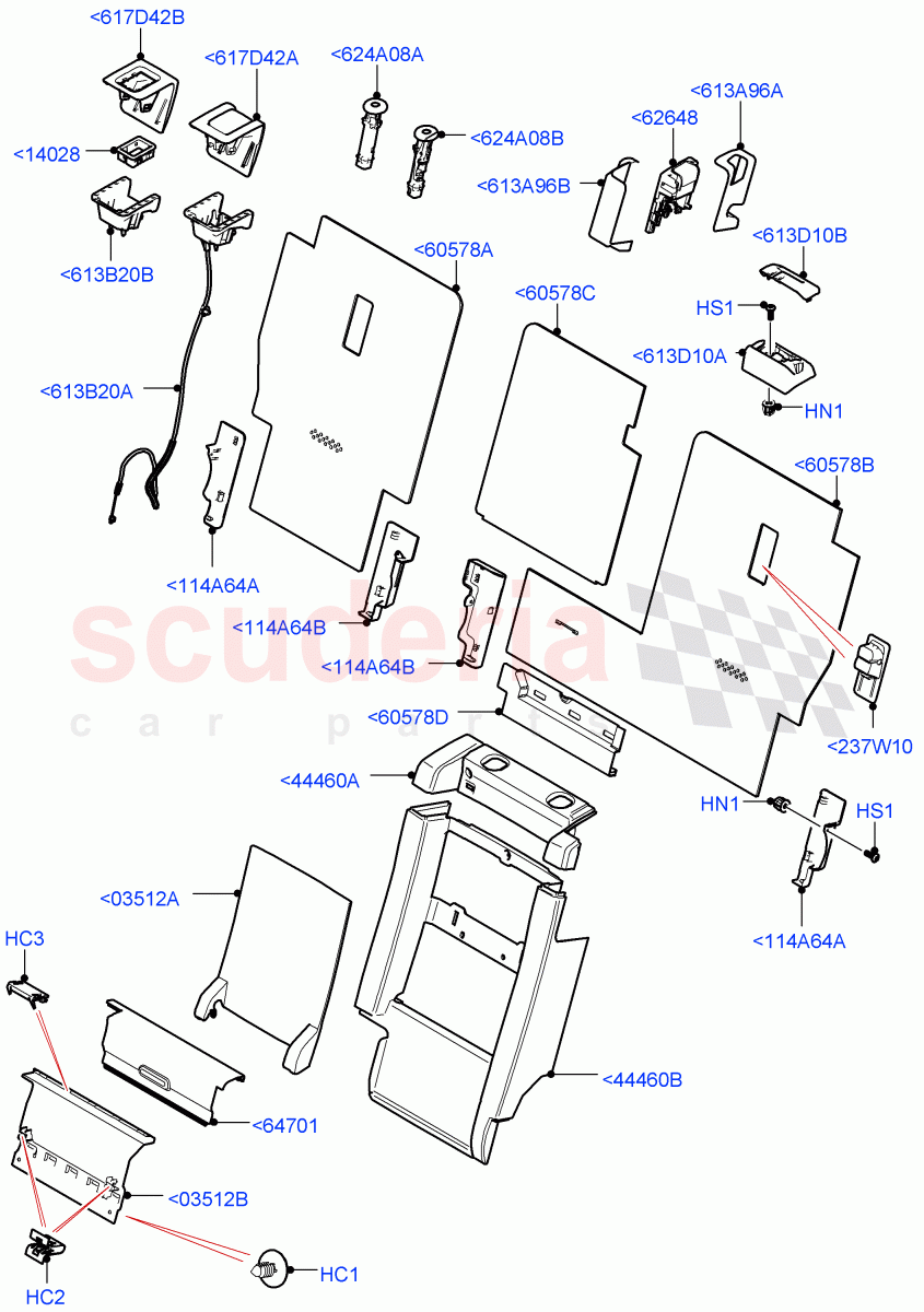 Rear Seat Back(Nitra Plant Build)(Version - Core,60/40 Load Through With Slide,Version - R-Dynamic)((V)FROMK2000001) of Land Rover Land Rover Discovery 5 (2017+) [2.0 Turbo Diesel]