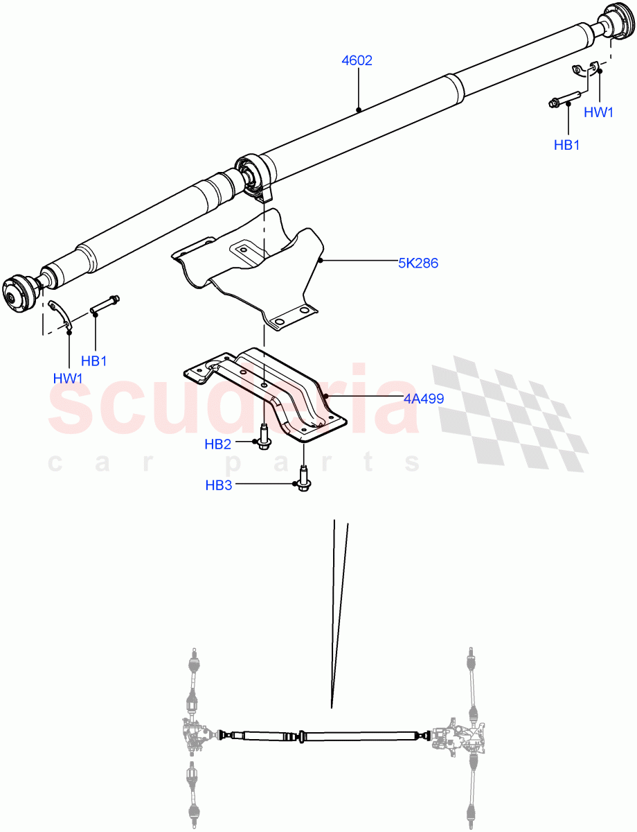 Drive Shaft - Rear Axle Drive (Propshaft) (9 Speed Auto AWD, Halewood (UK), Efficient Driveline, 6 Speed Auto AWF21 AWD, 6 Speed Manual Trans M66 - AWD) ((V) FROMEH000001, (V) TOFH999999) of Land Rover Land Rover Range Rover Evoque (2012-2018) [2.0 Turbo Petrol GTDI]