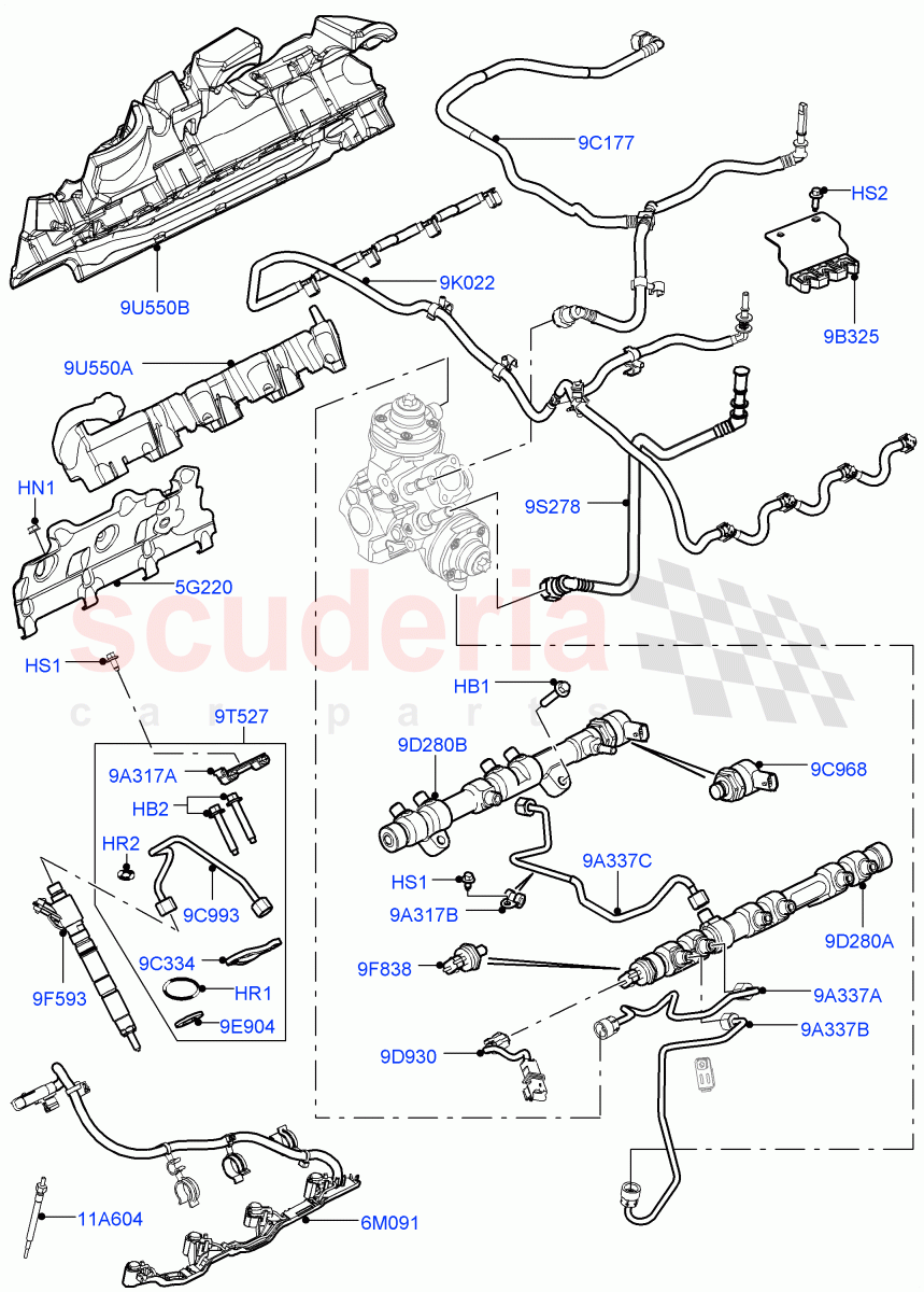Fuel Injectors And Pipes (4.4L DOHC DITC V8 Diesel) ((V) FROMBA000001) of Land Rover Land Rover Range Rover (2010-2012) [4.4 DOHC Diesel V8 DITC]