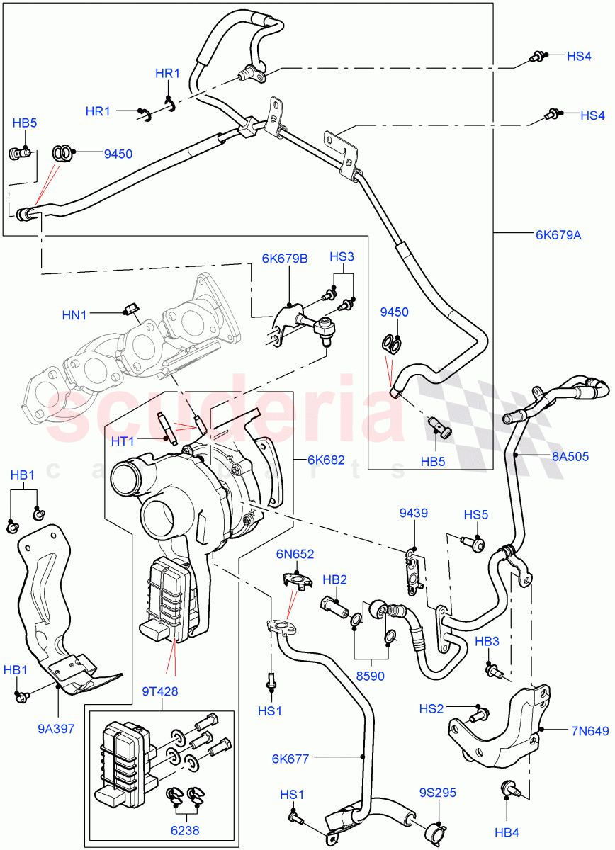 Turbocharger(RH Side - Primary)(4.4L DOHC DITC V8 Diesel) of Land Rover Land Rover Range Rover Sport (2014+) [4.4 DOHC Diesel V8 DITC]