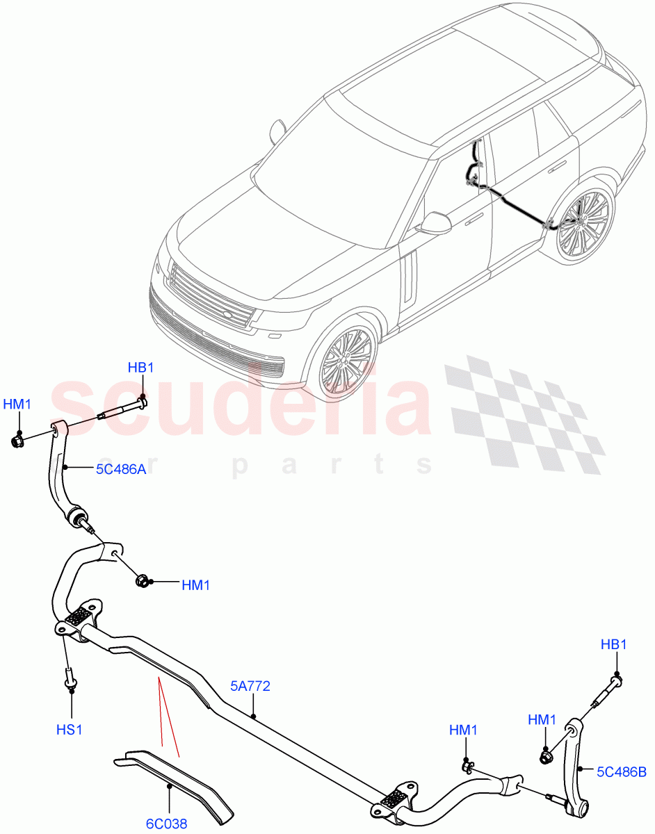 Rear Cross Member & Stabilizer Bar(Conventional Stabilizer Bar)(With Four Corner Air Suspension) of Land Rover Land Rover Range Rover (2022+) [3.0 I6 Turbo Diesel AJ20D6]