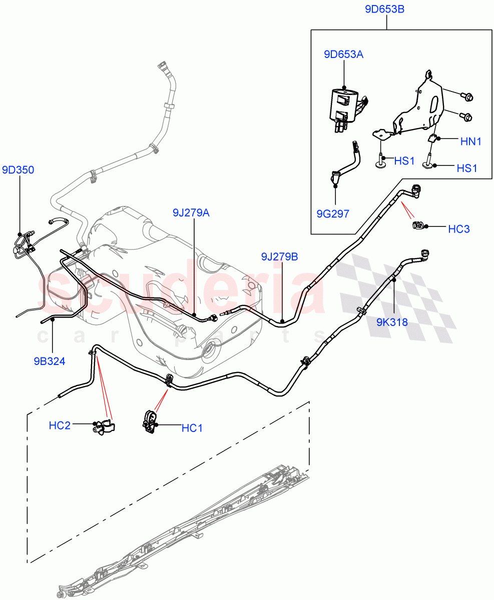 Fuel Lines(Rear)(2 Door Convertible,2.0L 16V TIVCT T/C 240PS Petrol,(-)"CDN/MEX/USA",2.0L 16V TIVCT T/C Gen2 Petrol)((V)FROMGH000001) of Land Rover Land Rover Range Rover Evoque (2012-2018) [2.0 Turbo Petrol GTDI]