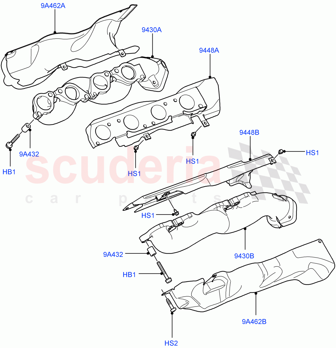 Exhaust Manifold (5.0L OHC SGDI SC V8 Petrol - AJ133) ((V) FROMAA000001) of Land Rover Land Rover Range Rover Sport (2010-2013) [5.0 OHC SGDI SC V8 Petrol]