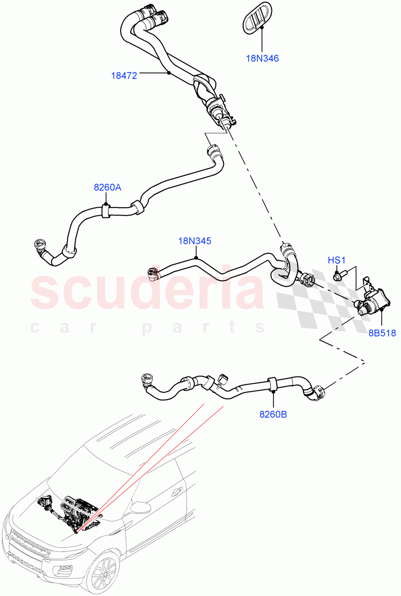 Heater Hoses(2.0L I4 Mid DOHC AJ200 Petrol,Itatiaia (Brazil),2.0L I4 Mid AJ200 Petrol E100)((V)FROMJT000001) of Land Rover Land Rover Discovery Sport (2015+) [2.2 Single Turbo Diesel]