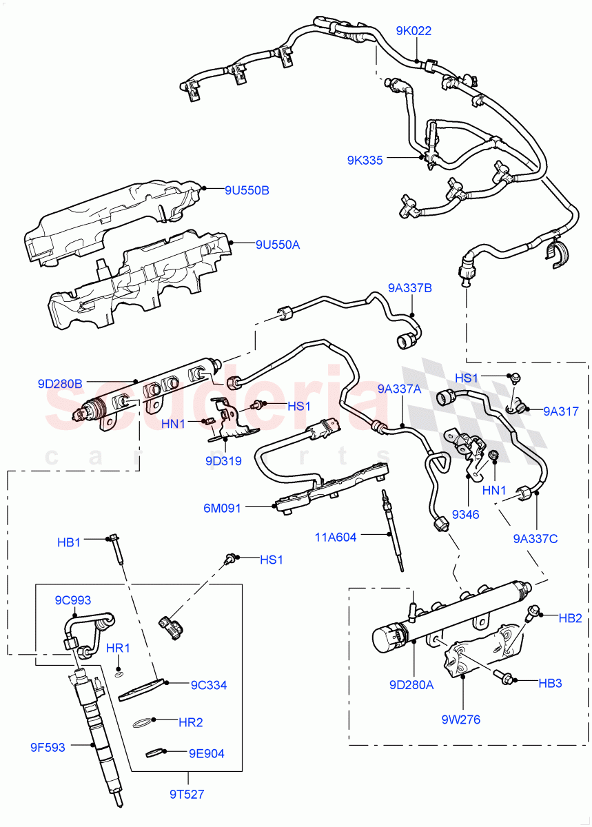 Fuel Injectors And Pipes(Nitra Plant Build)(3.0 V6 Diesel)((V)FROMK2000001) of Land Rover Land Rover Discovery 5 (2017+) [3.0 Diesel 24V DOHC TC]