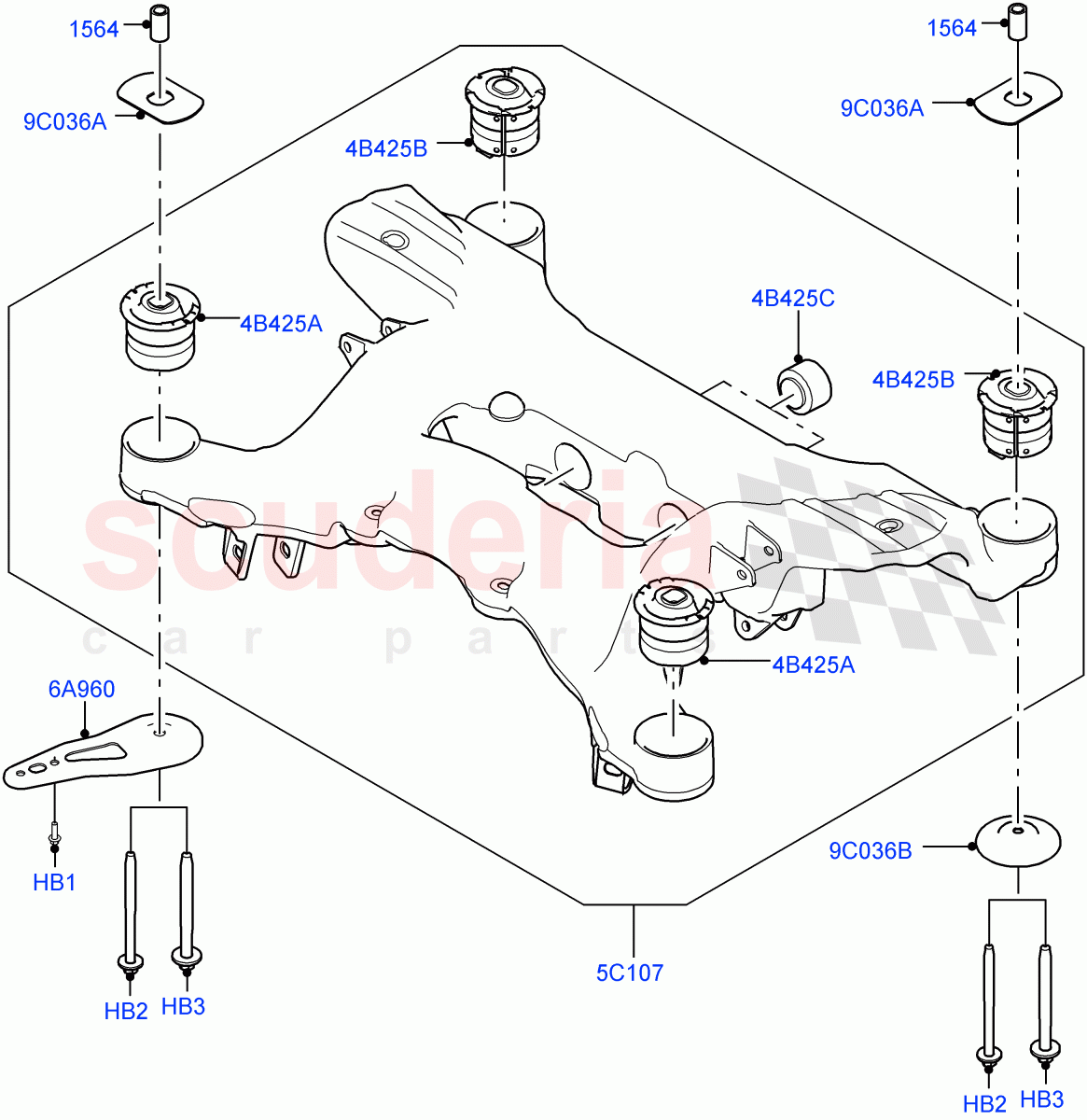 Rear Cross Member & Stabilizer Bar(Crossmember)(Version - Core,Non SVR) of Land Rover Land Rover Range Rover Sport (2014+) [3.0 I6 Turbo Petrol AJ20P6]