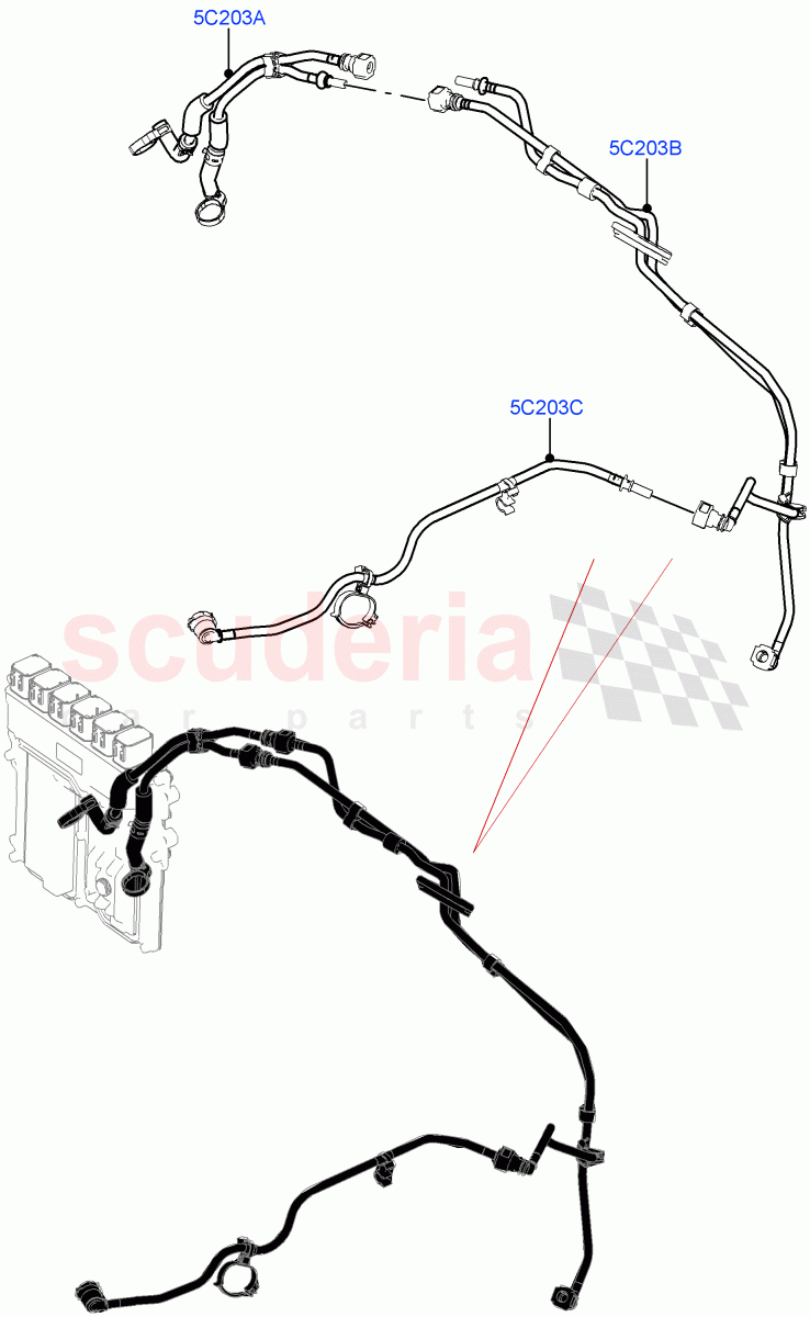 Cooling System Pipes And Hoses(Engine Control Module (ECM), LHD)(3.0L AJ20P6 Petrol High)((V)FROMMA000001) of Land Rover Land Rover Range Rover Velar (2017+) [3.0 I6 Turbo Petrol AJ20P6]