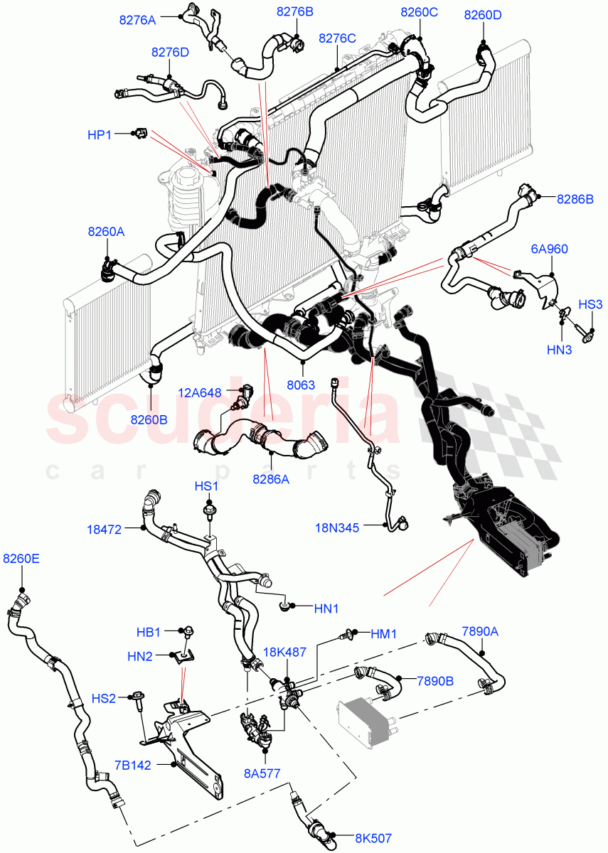 Cooling System Pipes And Hoses(3.0L AJ20D6 Diesel High,With Extra Engine Cooling System)((V)FROMM2000001) of Land Rover Land Rover Discovery 5 (2017+) [3.0 I6 Turbo Diesel AJ20D6]