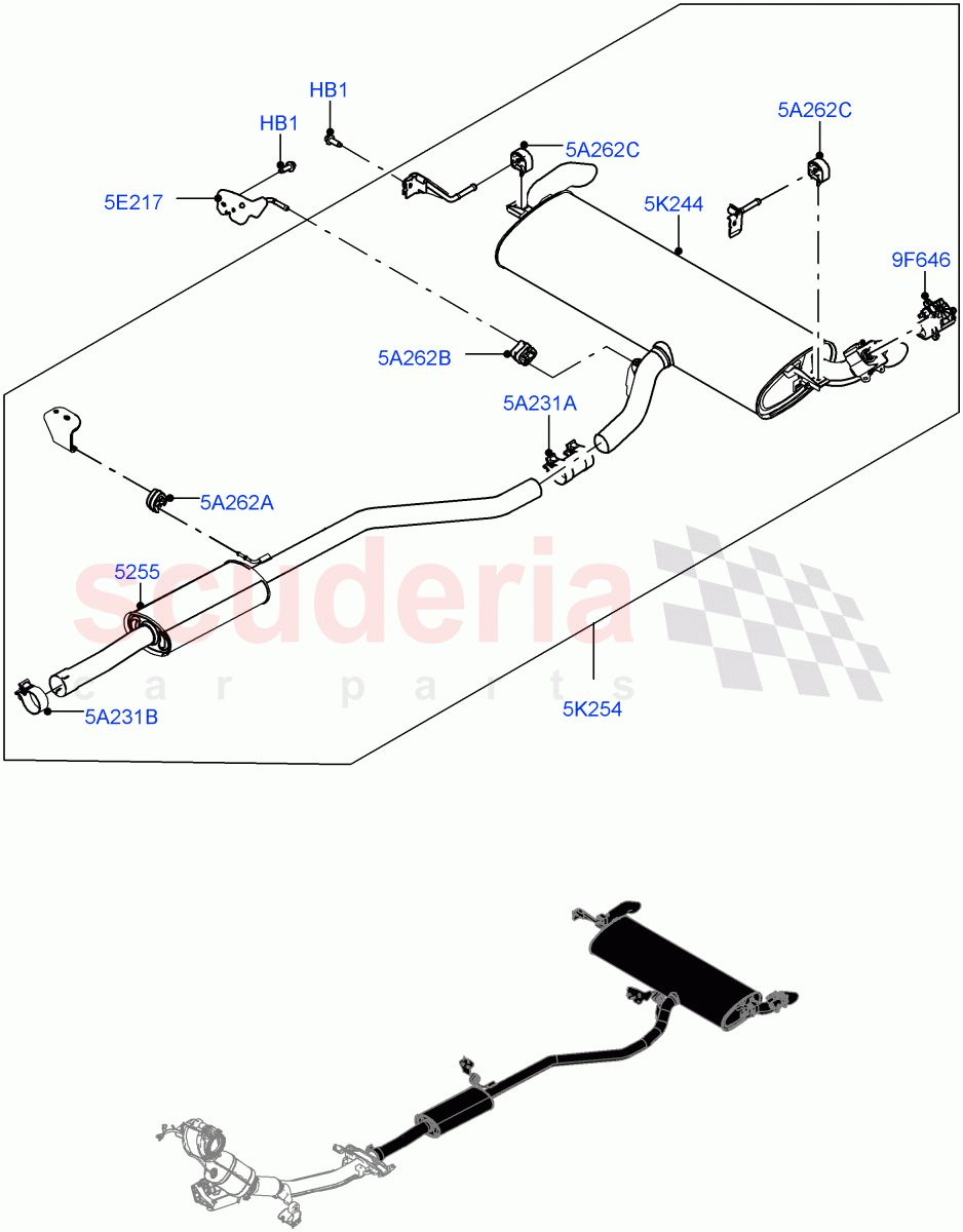 Rear Exhaust System(1.5L AJ20P3 Petrol High,8 Speed Automatic Trans 8G30,Changsu (China))((V)FROMLG000001) of Land Rover Land Rover Discovery Sport (2015+) [1.5 I3 Turbo Petrol AJ20P3]