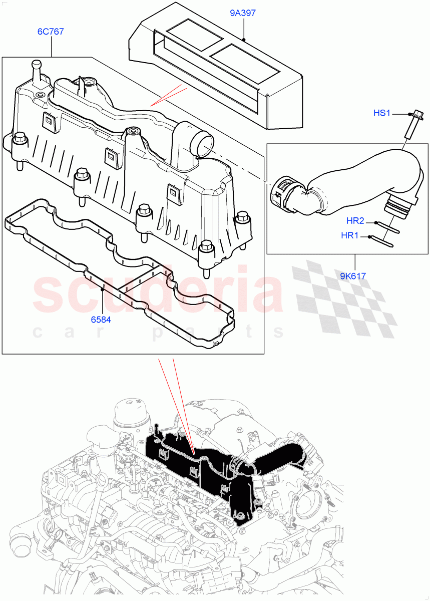 Emission Control - Crankcase(2.0L I4 DSL MID DOHC AJ200,Itatiaia (Brazil),2.0L I4 DSL HIGH DOHC AJ200)((V)FROMGT000001) of Land Rover Land Rover Discovery Sport (2015+) [2.0 Turbo Diesel]