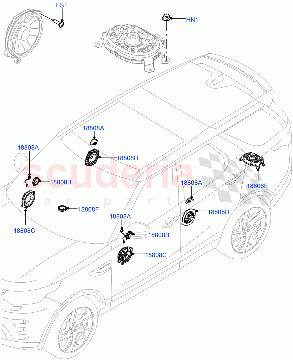 Speakers (Solihull Plant Build) (Hi Line Audio System - 600 W) ((V) FROMHA000001) of Land Rover Land Rover Discovery 5 (2017+) [3.0 DOHC GDI SC V6 Petrol]