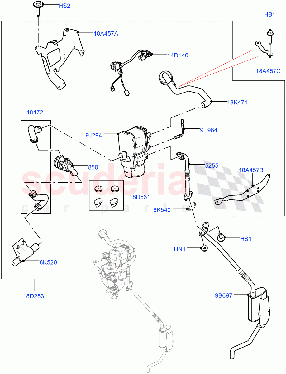 Auxiliary Fuel Fired Pre-Heater (Nitra Plant Build) (3.0 V6 D Low MT ROW, With Fuel Fired Heater, 2.0L I4 DSL MID DOHC AJ200, 2.0L I4 DSL HIGH DOHC AJ200, 3.0 V6 D Gen2 Mono Turbo) ((V) FROMK2000001, (V) TOL2999999) of Land Rover Land Rover Discovery 5 (2017+) [2.0 Turbo Petrol AJ200P]