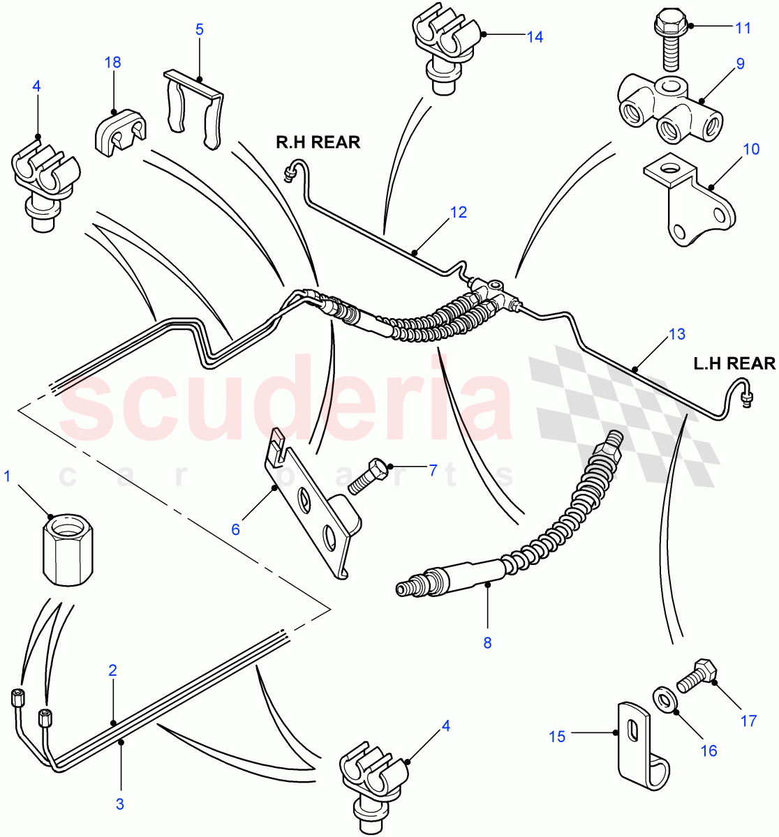 Rear Brake Pipes(4 Wheel Anti-Lock Braking System)((V)FROM7A000001) of Land Rover Land Rover Defender (2007-2016)