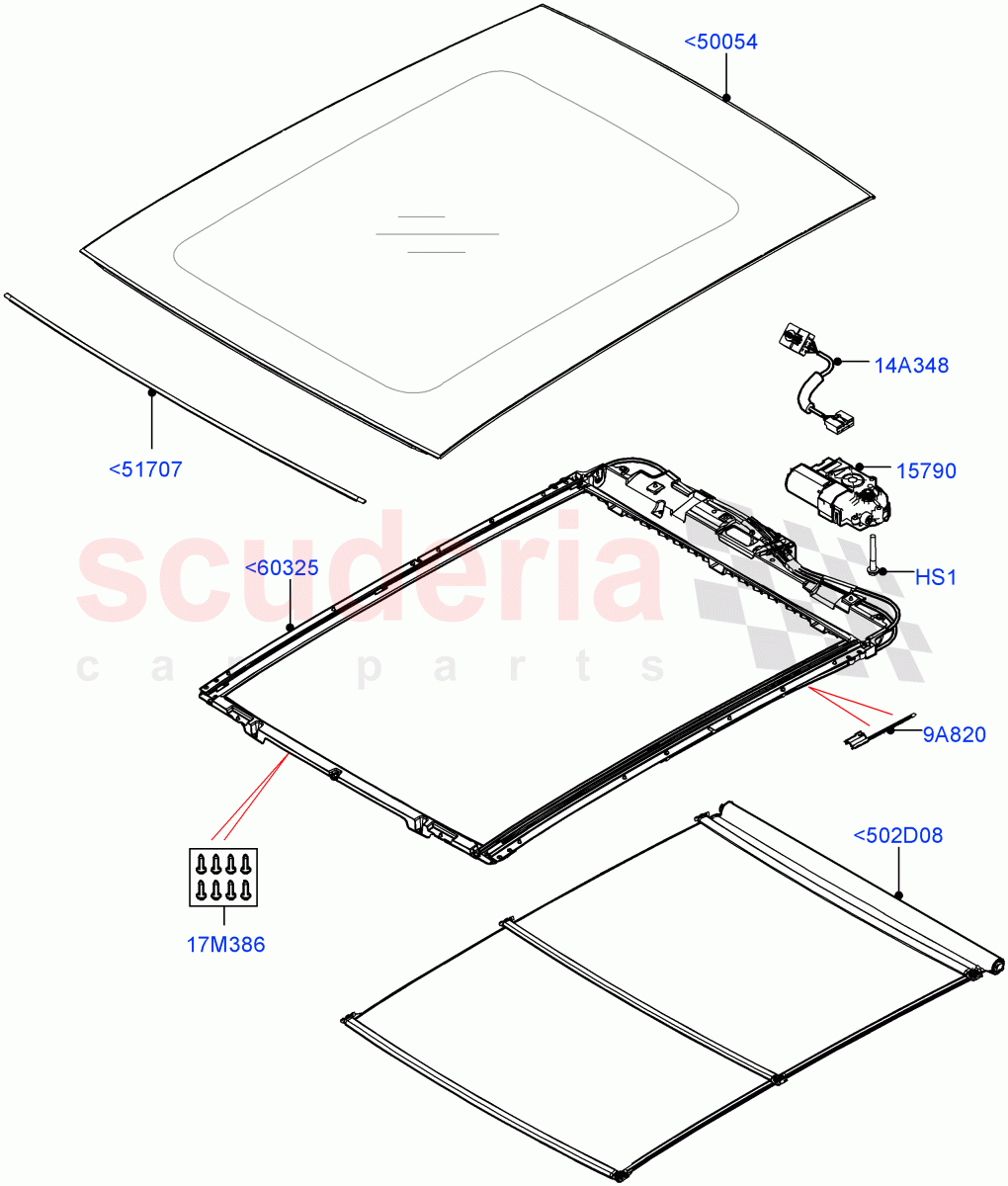 Sliding Roof Mechanism And Controls(Sunroof Frame)(With Roof Conversion-Panorama Roof) of Land Rover Land Rover Range Rover Velar (2017+) [3.0 I6 Turbo Petrol AJ20P6]