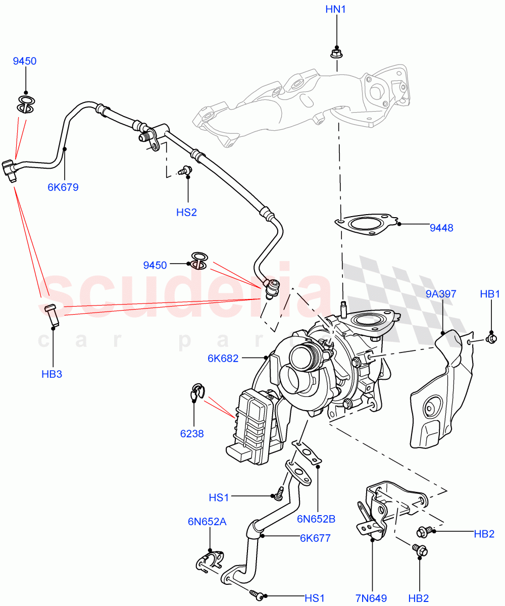 Turbocharger(LH Side - Primary)(3.0L 24V DOHC V6 TC Diesel,3.0L 24V V6 Turbo Diesel Std Flow,3.0 V6 Diesel Electric Hybrid Eng)((V)FROMAA000001) of Land Rover Land Rover Range Rover Sport (2014+) [3.0 Diesel 24V DOHC TC]