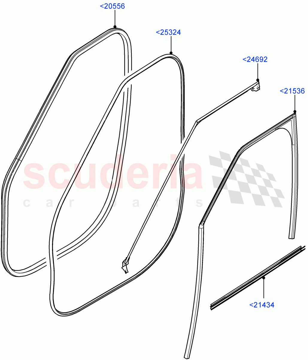 Front Doors, Hinges & Weatherstrips(Nitra Plant Build, Weatherstrips And Seals)((V)FROMK2000001) of Land Rover Land Rover Discovery 5 (2017+) [3.0 I6 Turbo Petrol AJ20P6]