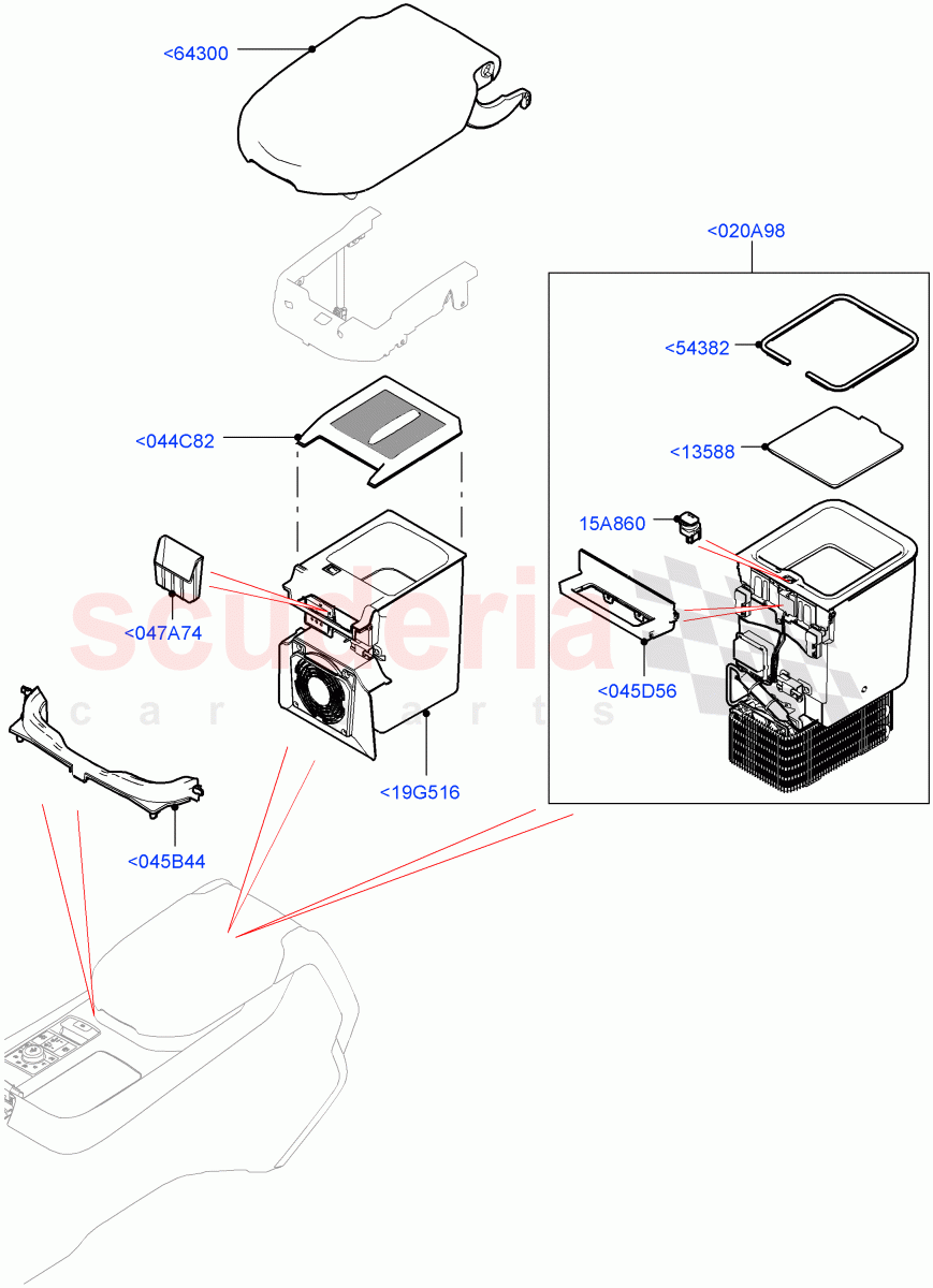 Console - Floor(Front, For Stowage Boxes And Lids) of Land Rover Land Rover Range Rover Sport (2014+) [3.0 Diesel 24V DOHC TC]