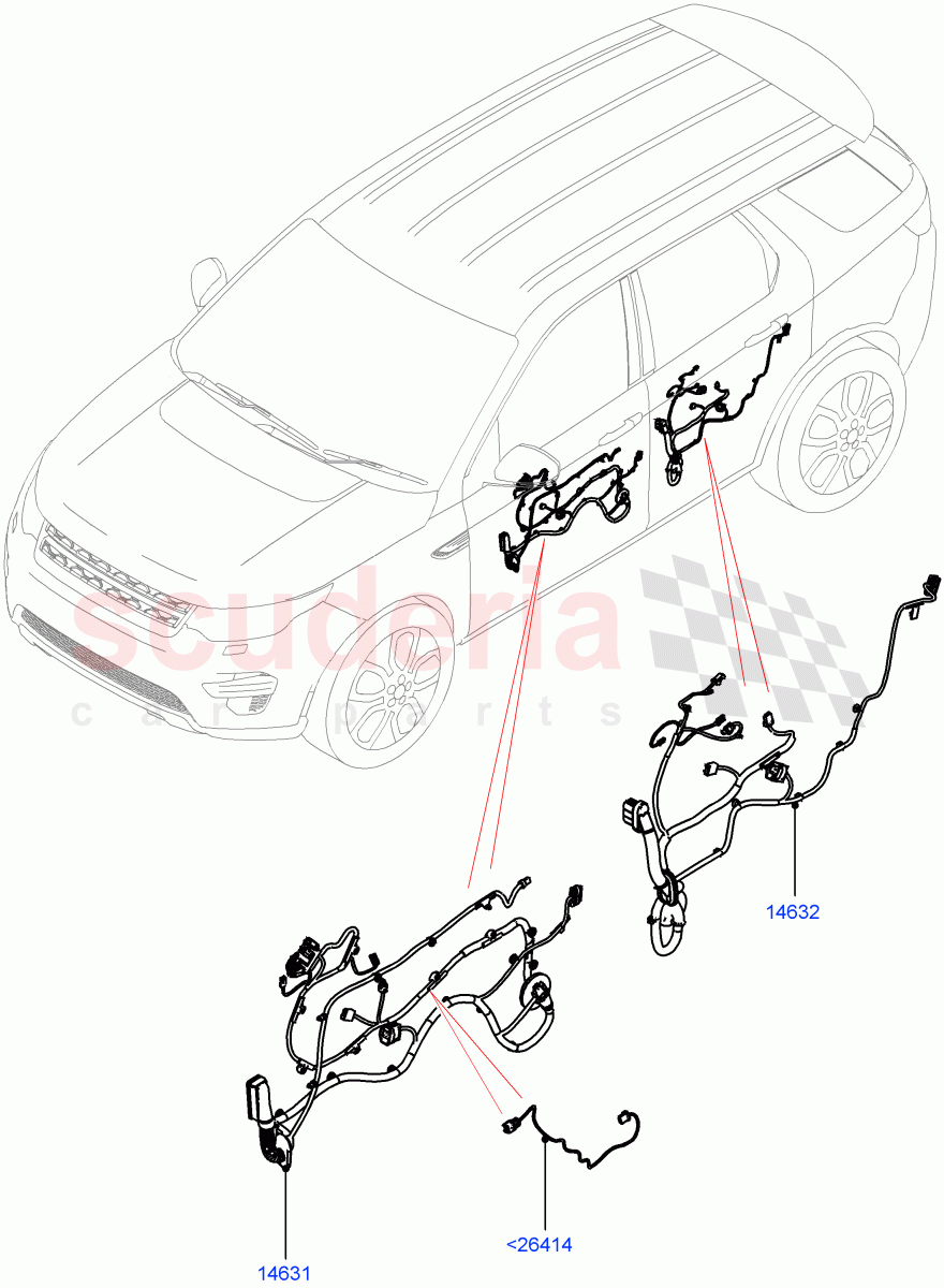 Wiring - Body Closures(Front And Rear Doors)(Halewood (UK))((V)FROMMH000001,(V)TOMH999999) of Land Rover Land Rover Discovery Sport (2015+) [1.5 I3 Turbo Petrol AJ20P3]