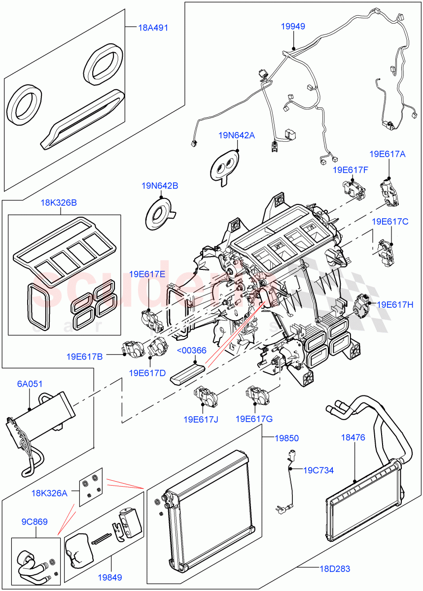 Heater/Air Cond.Internal Components (Heater Main Unit, Nitra Plant Build) ((V) FROMK2000001) of Land Rover Land Rover Discovery 5 (2017+) [3.0 I6 Turbo Diesel AJ20D6]