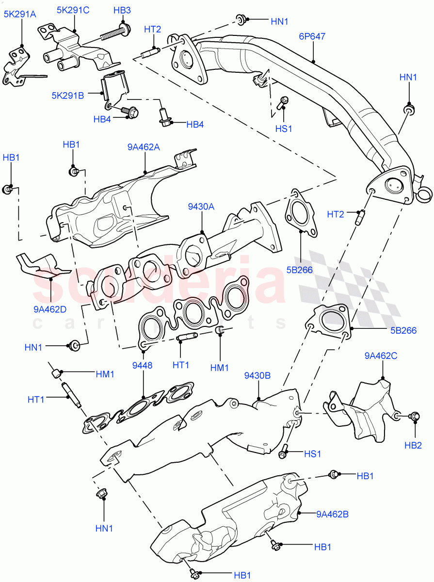 Exhaust Manifold (Solihull Plant Build) (3.0 V6 D Gen2 Twin Turbo) ((V) FROMFA000001) of Land Rover Land Rover Range Rover Velar (2017+) [3.0 Diesel 24V DOHC TC]