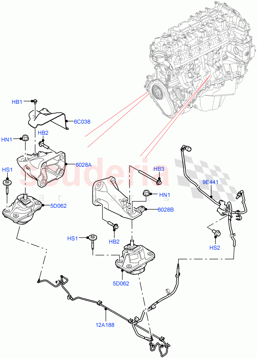 Engine Mounting(Nitra Plant Build)(3.0L AJ20D6 Diesel High)((V)FROMM2000001) of Land Rover Land Rover Defender (2020+) [3.0 I6 Turbo Diesel AJ20D6]