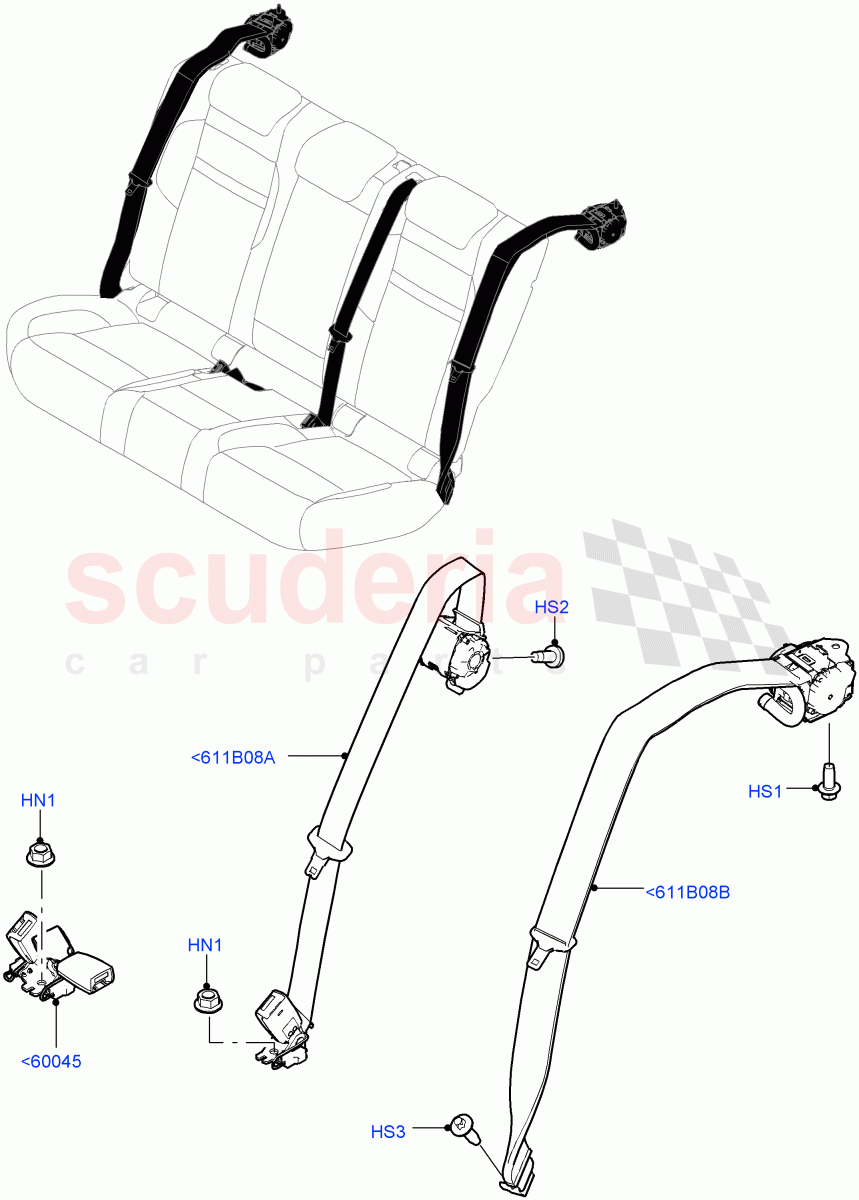 Rear Seat Belts(Changsu (China)) of Land Rover Land Rover Range Rover Evoque (2019+) [2.0 Turbo Petrol AJ200P]