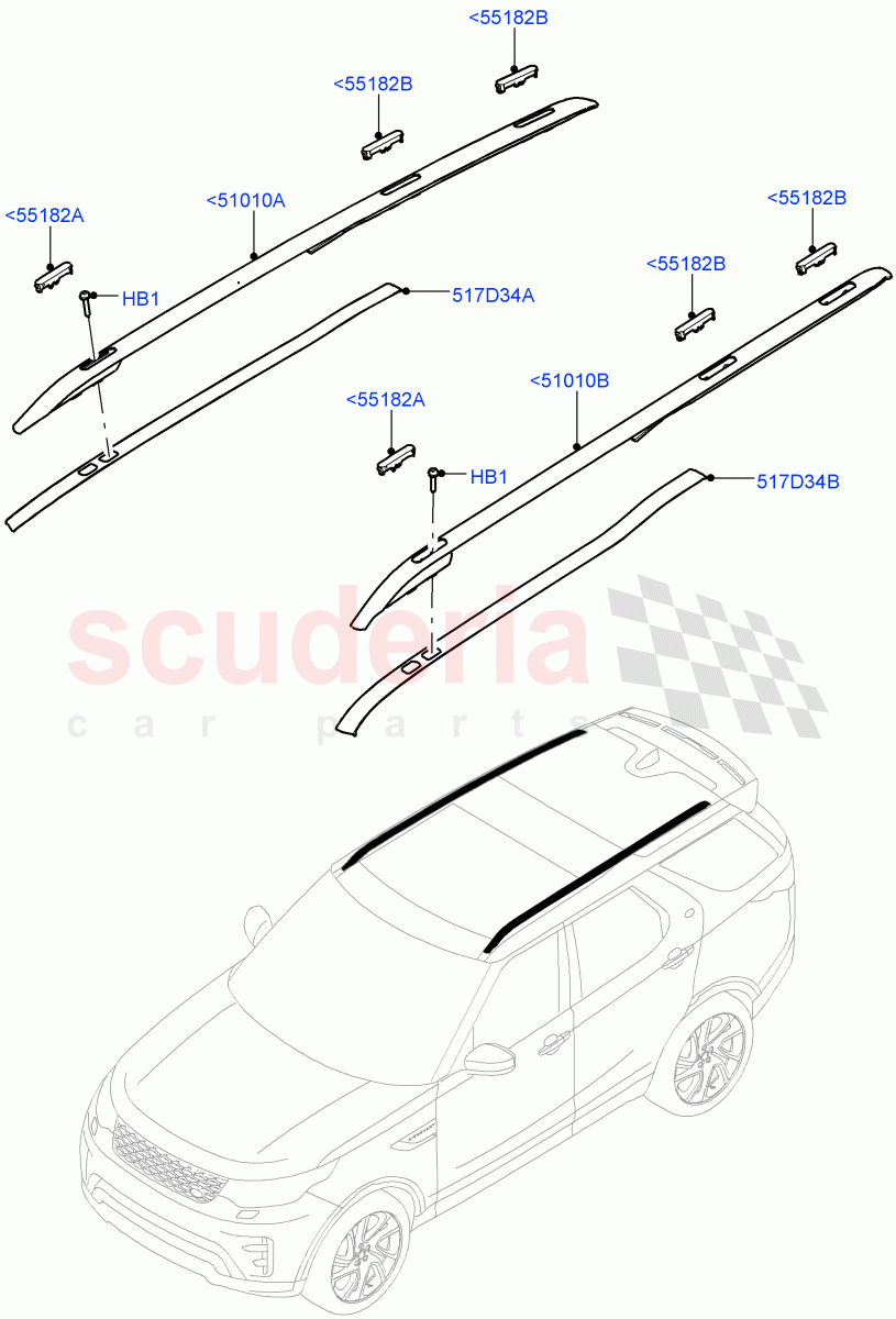 Roof Rack Systems(Solihull Plant Build)(Roof Rack - Silver Painted Rails,Roof Rack - Black)((V)FROMHA000001) of Land Rover Land Rover Discovery 5 (2017+) [2.0 Turbo Petrol AJ200P]