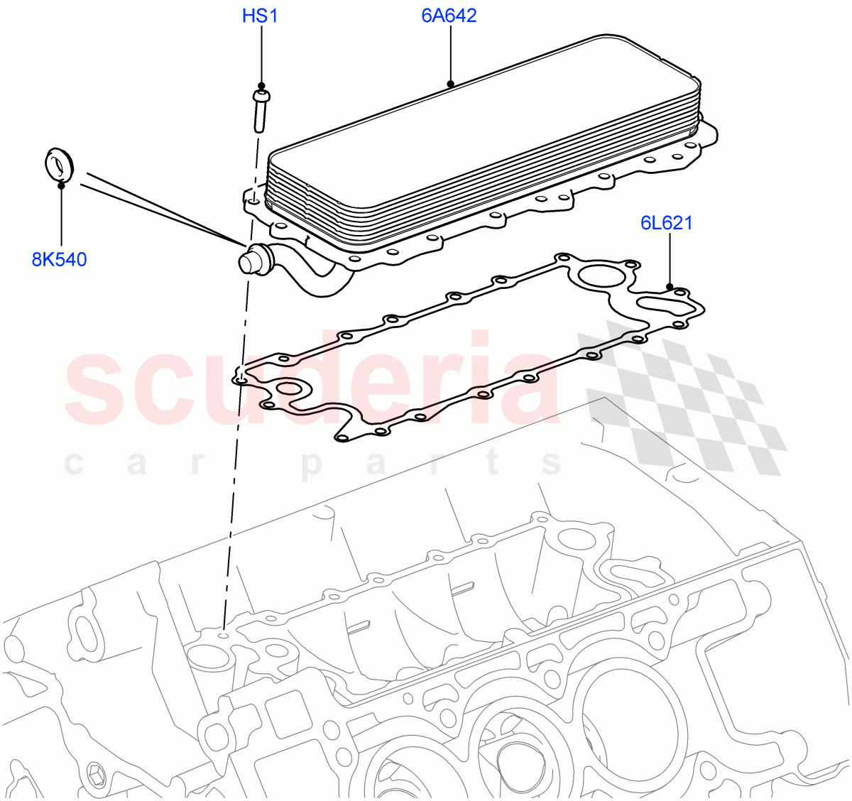 Oil Cooler And Filter (Solihull Plant Build, Oil Cooler) (3.0L DOHC GDI SC V6 PETROL) ((V) FROMEA000001) of Land Rover Land Rover Range Rover Velar (2017+) [3.0 DOHC GDI SC V6 Petrol]