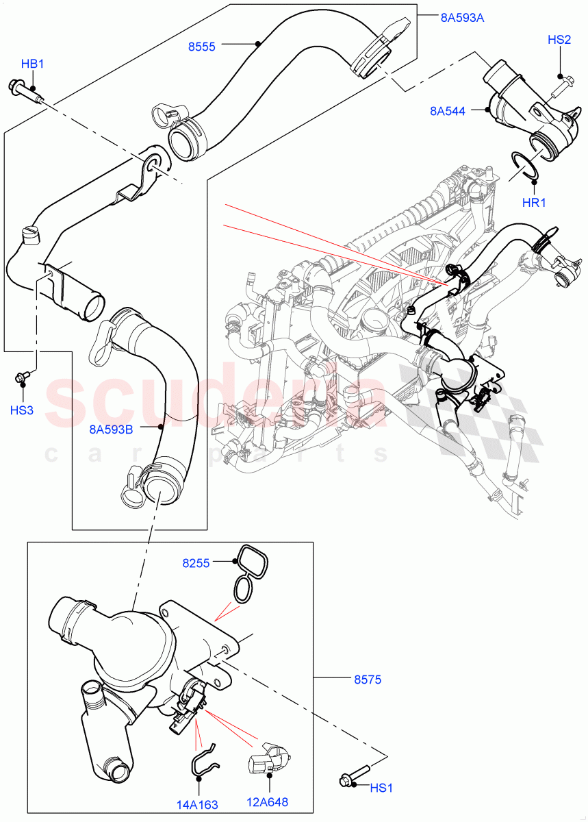 Thermostat/Housing & Related Parts(Solihull Plant Build)(2.0L I4 DSL MID DOHC AJ200,2.0L I4 DSL HIGH DOHC AJ200)((V)FROMHA000001) of Land Rover Land Rover Discovery 5 (2017+) [2.0 Turbo Diesel]