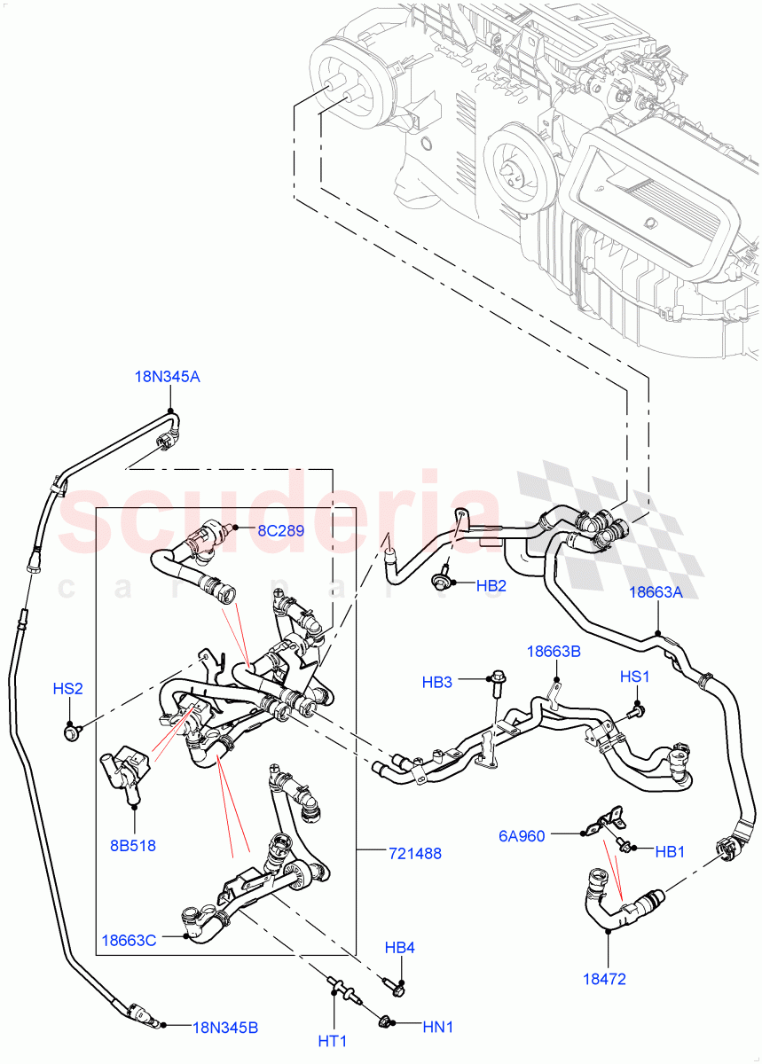 Heater Hoses (Front) (2.0L I4 High DOHC AJ200 Petrol, With Ptc Heater, Premium Air Conditioning-Front/Rear, With Fresh Air Heater, With Front Comfort Air Con (IHKA)) ((V) FROMJA000001, (V) TOJA999999) of Land Rover Land Rover Range Rover Sport (2014+) [2.0 Turbo Petrol AJ200P]