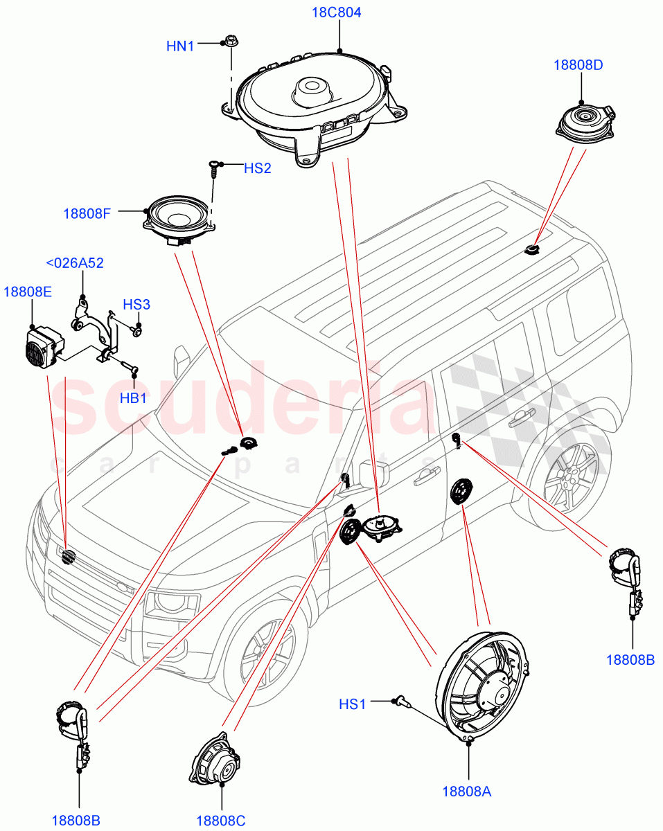 Speakers(Premium Audio 1280 W) of Land Rover Land Rover Defender (2020+) [3.0 I6 Turbo Diesel AJ20D6]