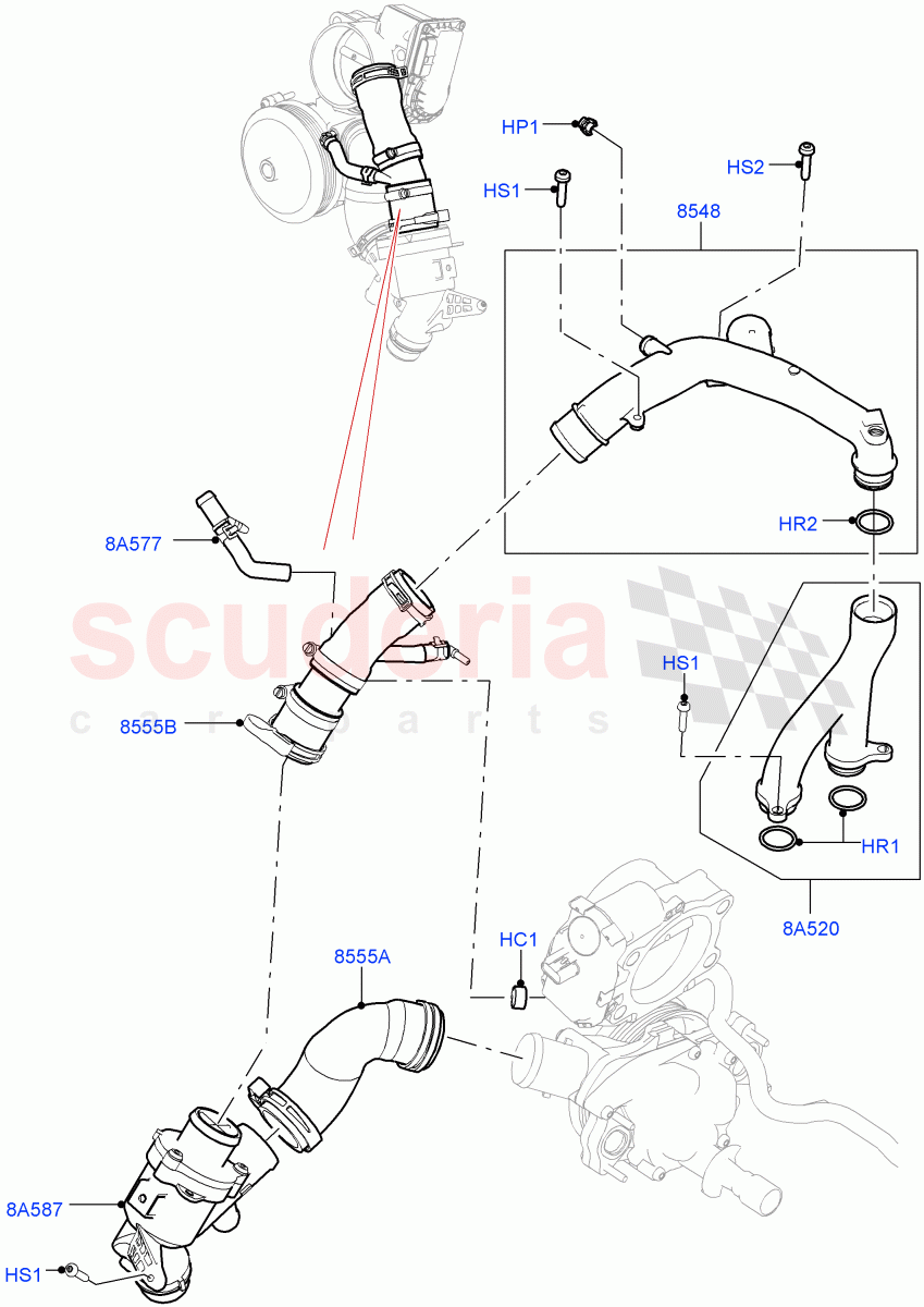 Thermostat/Housing & Related Parts (5.0L P AJ133 DOHC CDA S/C Enhanced) ((V) FROMKA000001) of Land Rover Land Rover Range Rover Velar (2017+) [5.0 OHC SGDI SC V8 Petrol]