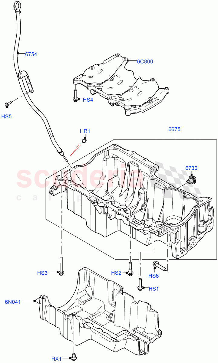 Oil Pan/Oil Level Indicator(2.0L AJ20P4 Petrol High PTA,Halewood (UK),2.0L AJ20P4 Petrol E100 PTA,2.0L AJ20P4 Petrol Mid PTA) of Land Rover Land Rover Range Rover Evoque (2019+) [2.0 Turbo Petrol AJ200P]