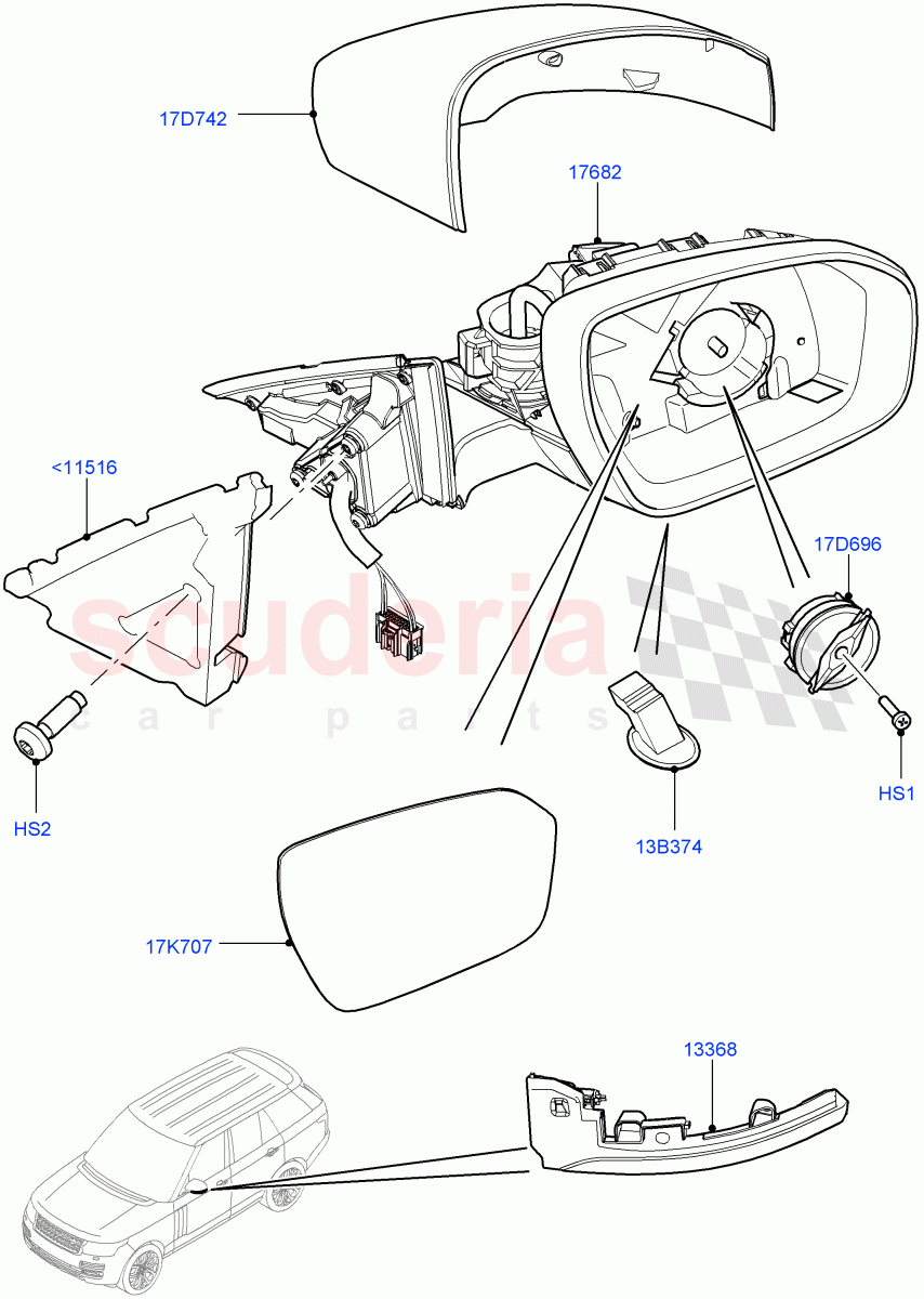 Exterior Rear View Mirror((V)FROMEA000001,(V)TOEA999999) of Land Rover Land Rover Range Rover (2012-2021) [2.0 Turbo Petrol GTDI]